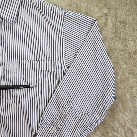 Lands' End White Blue Red Striped Button-Down Shirt Men's Size 16-33 Long Sleeve - Picture 2 of 10